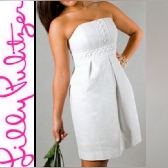 Lilly Pulitzer Betsey White Faille Beaded Strapless White Dress. EUC SIZE 6. - Picture 1 of 9